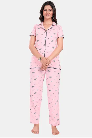 Buy Sweet Moon Knit Cotton Pyjama Set - Pastel Pink 